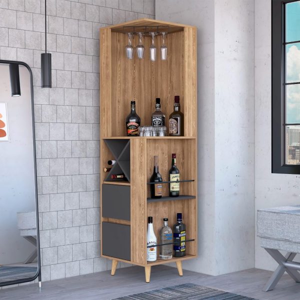 Lisbon Corner Bar Cabinet, Two External Shelves, Two Drawers, Four Wine Compartments - Image 2