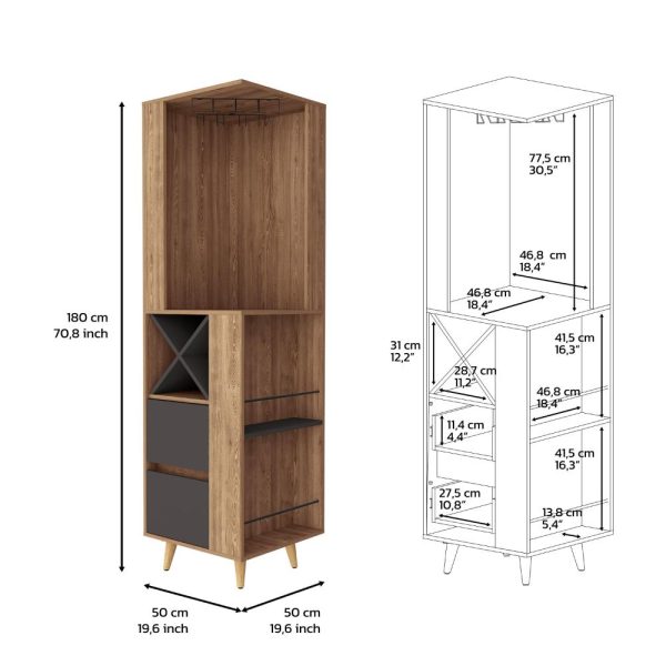 Lisbon Corner Bar Cabinet, Two External Shelves, Two Drawers, Four Wine Compartments - Image 7