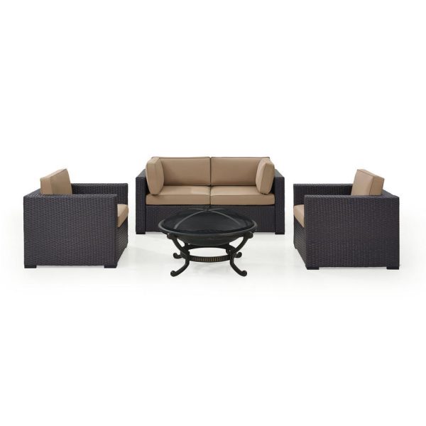 Biscayne 5Pc Outdoor Wicker Conversation Set W/Fire Pit Mocha/Brown - Ashland Firepit, 2 Armchairs, & 2 Corner Chairs - Image 2