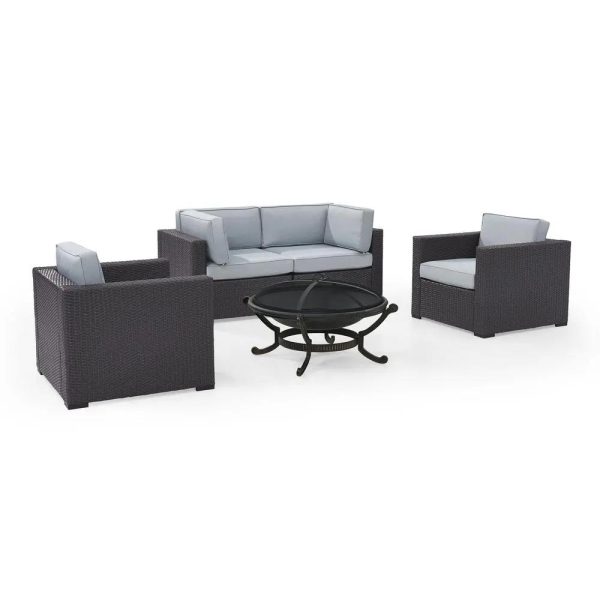 Biscayne 5Pc Outdoor Wicker Conversation Set W/Fire Pit Mist/Brown - Ashland Firepit, 2 Armchairs, & 2 Corner Chairs - Image 3