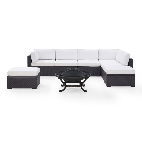 Biscayne 6Pc Outdoor Wicker Sectional Set W/Fire Pit White/Brown - Ashland Firepit, 2 Loveseats, Armless Chair, & 2 Ottomans - Image 2