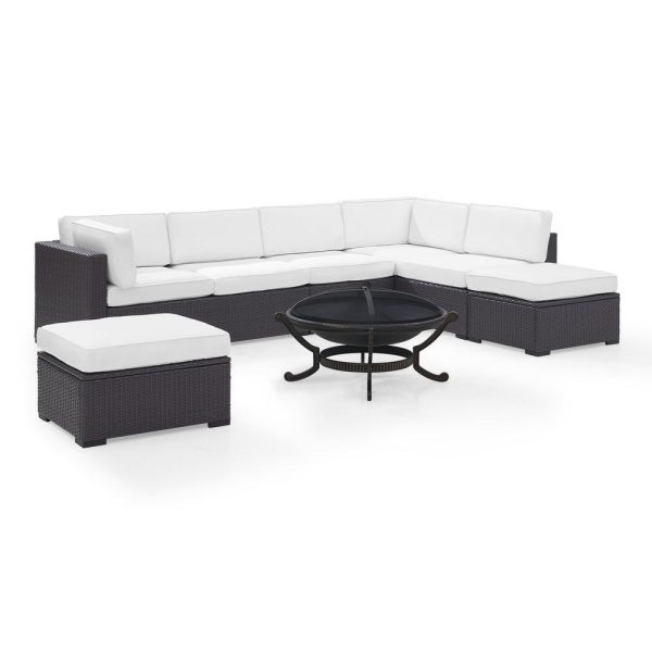 Biscayne 6Pc Outdoor Wicker Sectional Set W/Fire Pit White/Brown - Ashland Firepit, 2 Loveseats, Armless Chair, & 2 Ottomans - Image 3