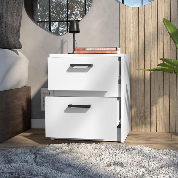 Nightstand Chequered, Two Drawes, White Finish - Image 2