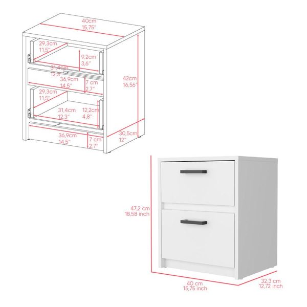 Nightstand Chequered, Two Drawes, White Finish - Image 7