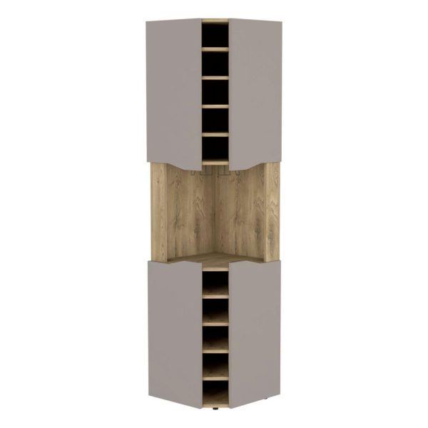 Corner Bar Cabinet Bell, Ten Wine Cubbies, Aged Oak Finish - Image 3