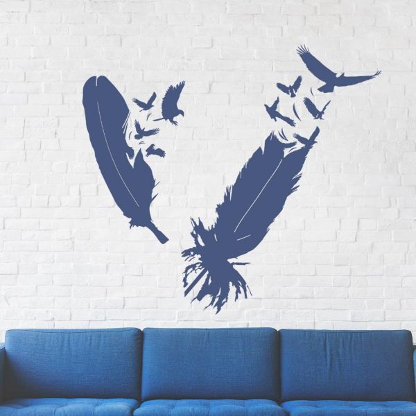 Bird Feather Wall Vinyl Sticker - Eagle Decor Flying Home Art Magic Nib Decal - Love Beautiful Above The Bed And Window Mural - Image 2