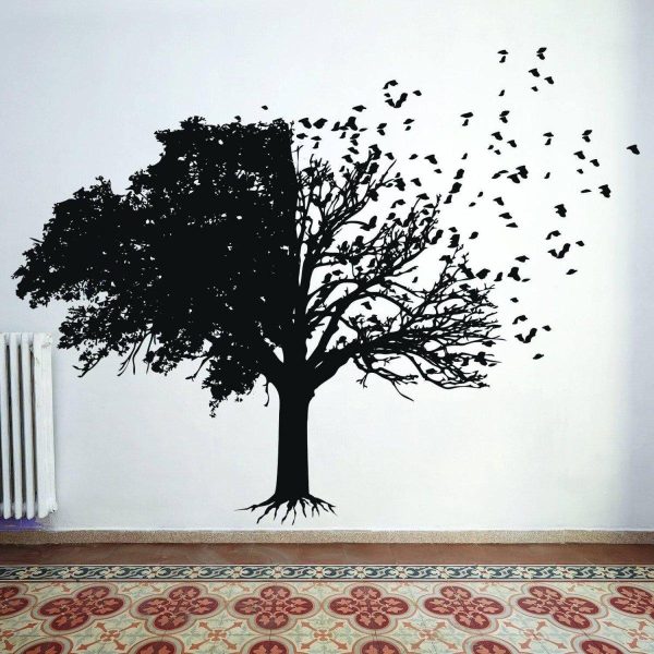 Tree Wall Decal Decor - Birds Leaf Branches Bedroom Living Room Decals - Large Art Stickers Sticker Vinyl - Black Bird Mural For Office - Image 3