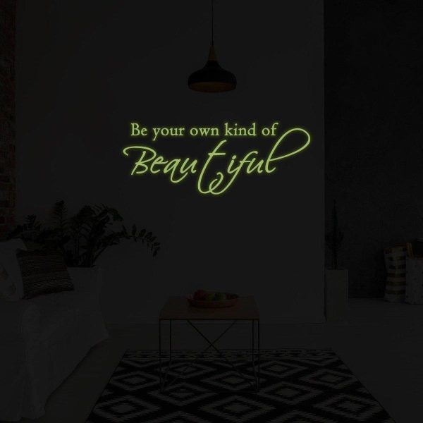 Glow In Dark Beautiful Quote Wall Sticker - Night Glowing Be You Own Kind Of Tiful Beyoutiful Decal - Realistic Luminescent Light Ghost - Image 4